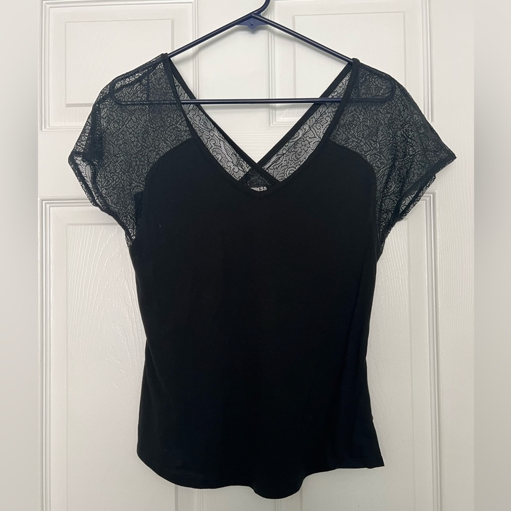 Black lace sleeve blouse